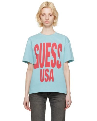 Guess USA ブルー プリントtシャツ - レッド