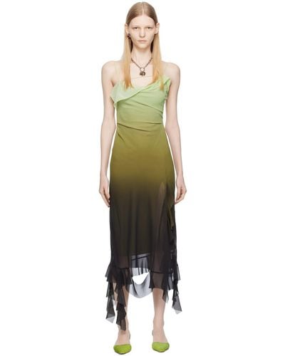 Acne Studios Green Ruffle Strap Midi Dress - Black