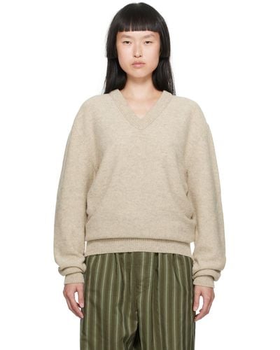 Lemaire Off-white V-neck Sweater - Natural