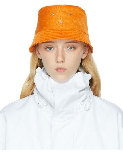 Bottega Veneta Orange Intreccio Jacquard Bucket Hat - White