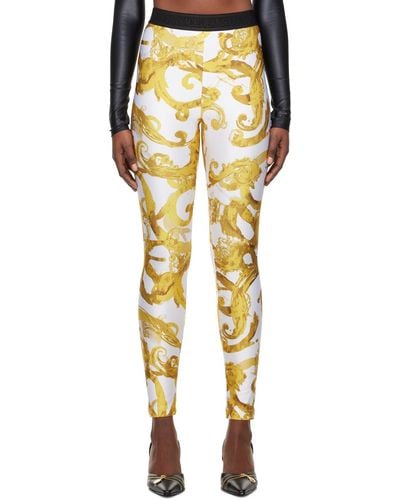 Versace White Watercolor Couture leggings - Yellow