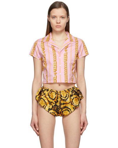 Versace Cropped Chain Print Pyjama Shirt - Multicolour