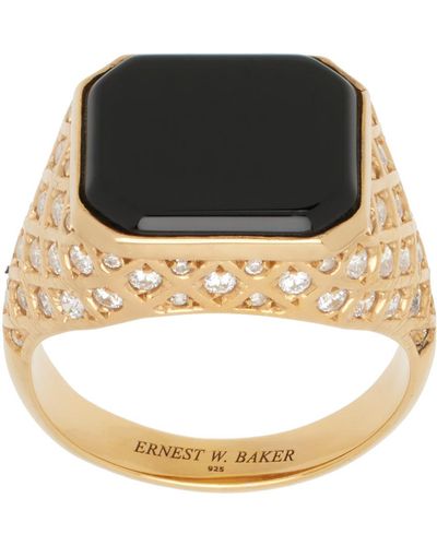 Ernest W. Baker Bague dorée à diamants et onyx - Métallisé