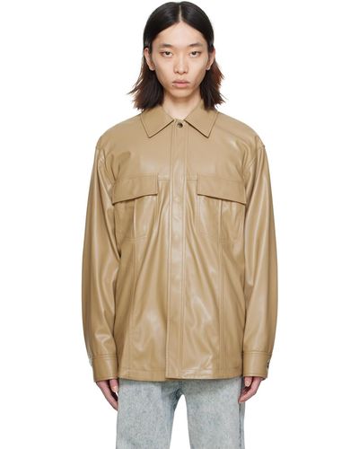 WOOYOUNGMI Beige Panelled Faux-leather Shirt - Natural