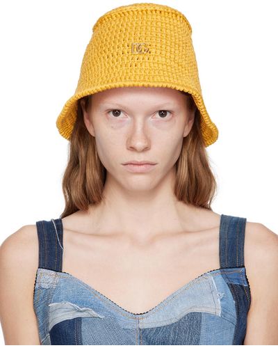 Dolce & Gabbana Chapeau bob jaune à plaque à logo - Bleu