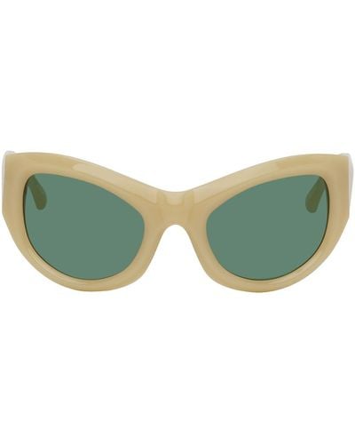 Dries Van Noten Ssense Exclusive Beige Linda Farrow Edition goggle Sunglasses - Green