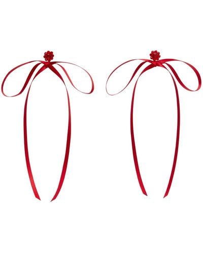 Simone Rocha Bow Ribbon Stud Earrings - Red