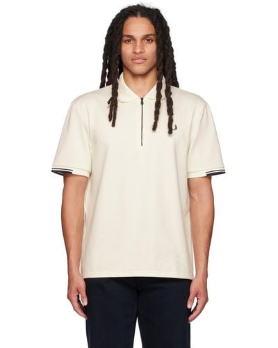 Fred Perry Off-white Half-zip Polo - Natural