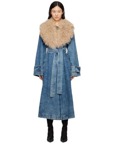 Blumarine Blue Faded Denim Trench Coat