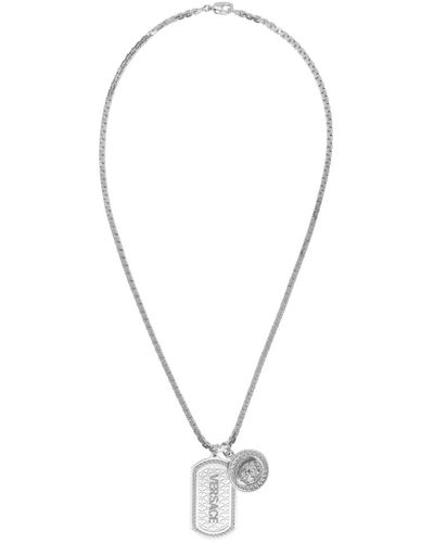 Versace Silver Logo Dogtag Necklace - Metallic