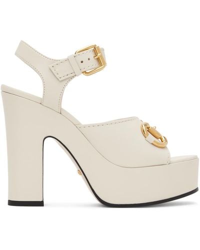 Gucci Off- Horsebit Heeled Sandals - White