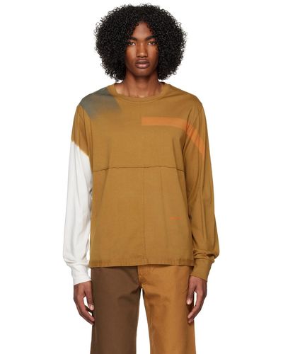 Eckhaus Latta T-shirt à manches longues brun clair à panneaux - Orange
