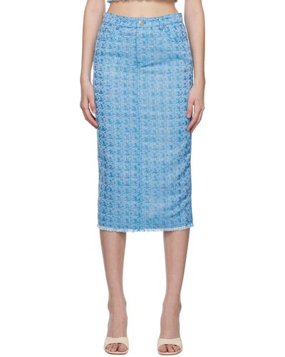 STAUD Blue Guinevere Midi Skirt