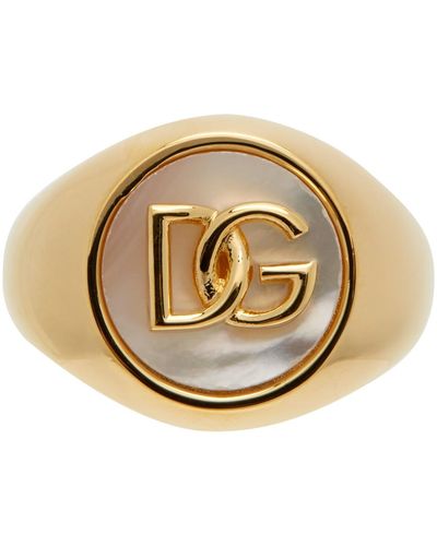 Dolce & Gabbana Gold Mother-of-pearl Logo Ring - Metallic