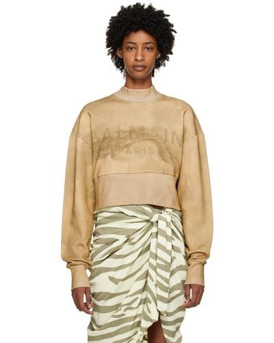 Balmain Taupe Cropped Sweatshirt - Multicolour