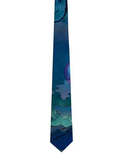 Paul Smith Cravate bleue en soie à motif narcissus - Noir