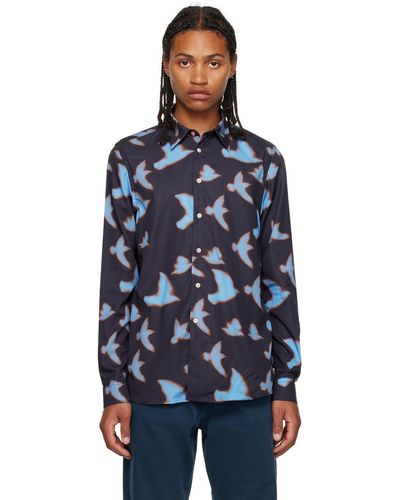 PS by Paul Smith Navy Shadow Birds Shirt - Blue