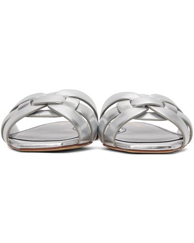 Saint Laurent Silver Lauren Flat Sandals - Metallic