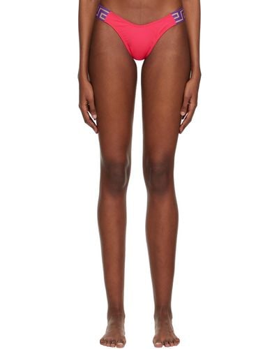 Versace Pink Greca Border Bikini Bottoms - Red