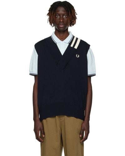 Fred Perry F Perry ネイビー Tipped ベスト - ブルー