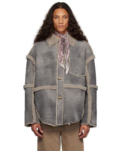 Acne Studios Grey Panelled Shearling Jacket - Multicolour