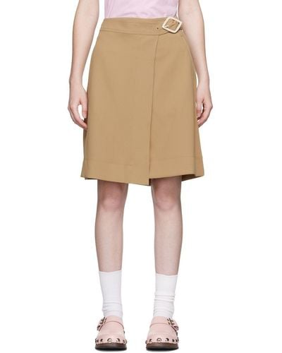 Ganni Beige Drapey Twill Miniskirt - Natural