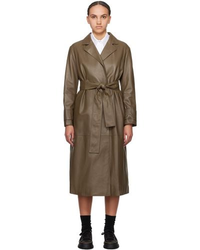 BOSS Brown Belted Leather Coat - Black