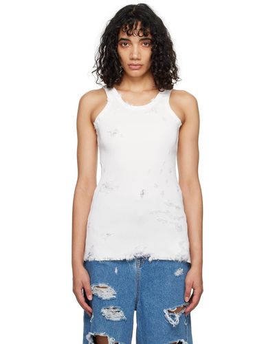 Doublet Off- Destroyed Tank Top - White