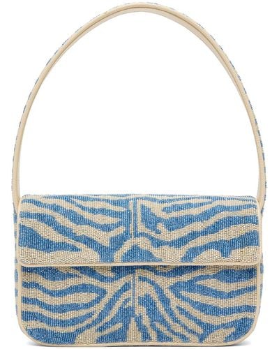 STAUD Blue & Off-white Tommy Beaded Bag
