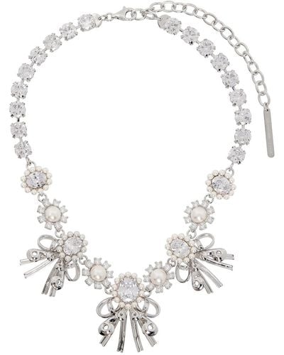 ShuShu/Tong Silver Curly Hair Sunflower Diamond Chain Necklace - White