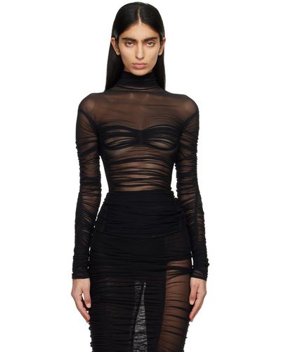 Mugler Black Ruched Turtleneck