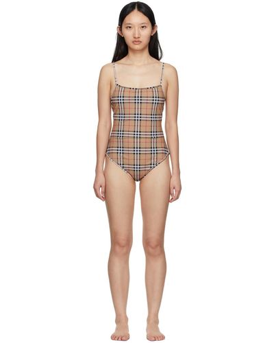 Burberry Beige Check Delia One-piece Swimsuit - Multicolor