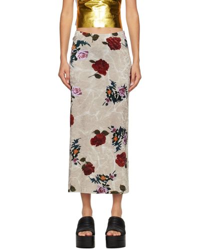 Dries Van Noten Jupe midi blanc cassé à motif fleuri imprimé - Noir