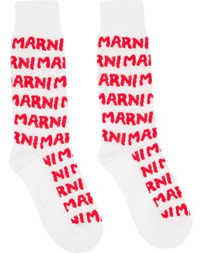 Marni White Jacquard Socks - Red