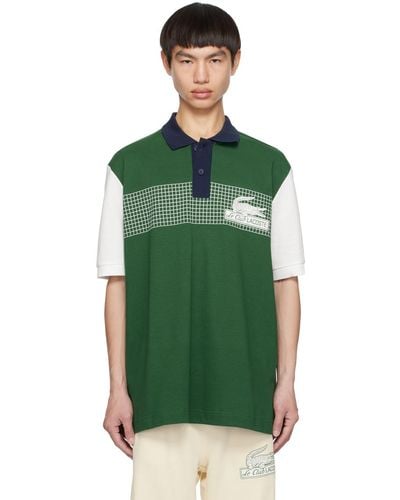 Lacoste White & Green Loose-fit Polo