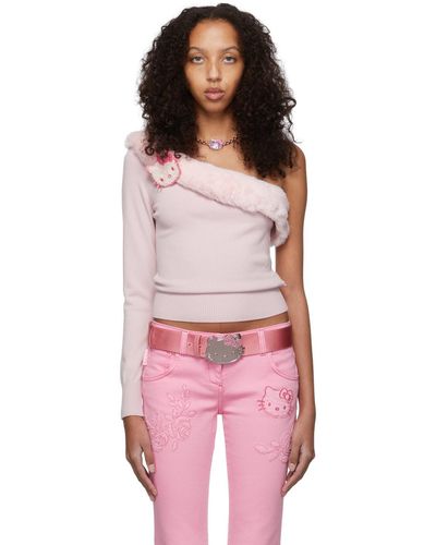 Blumarine Ssense Exclusive Pink Hello Kitty Edition One-shoulder Jumper