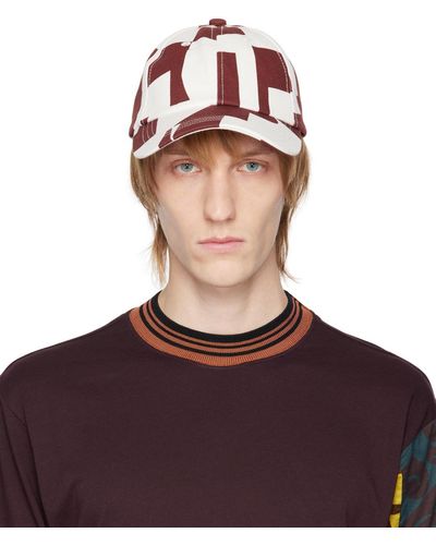 Dries Van Noten Casquette giles bourgogne et blanc - Rouge