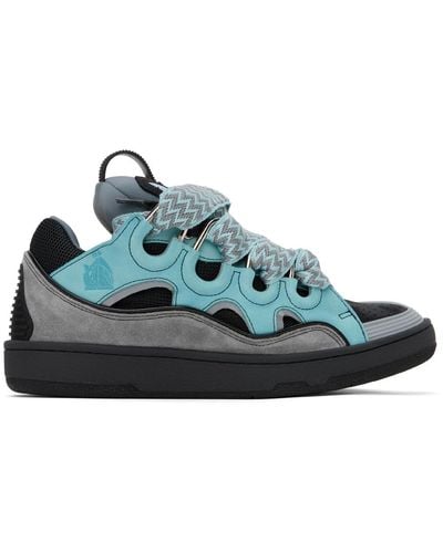 Lanvin Blue & Grey Leather Curb Trainers - Black