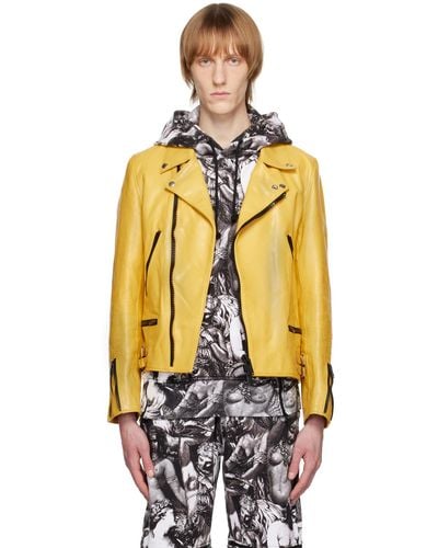 Undercover Zip-up Leather Jacket - Yellow