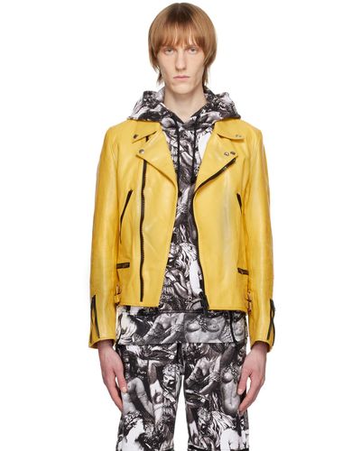 Undercover Zip-up Leather Jacket - Yellow