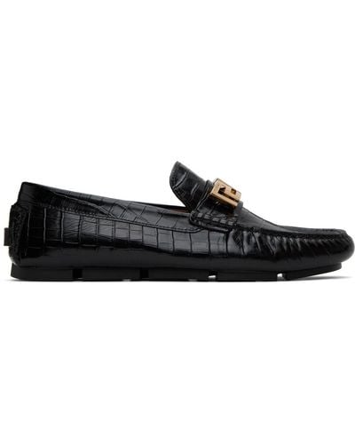 Versace Greca Crocodile-effect Leather Loafers - Black