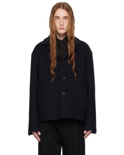 Bottega Veneta Navy Notched Lapel Jacket - Black