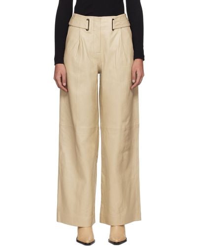 REMAIN Birger Christensen Beige Eyelet Leather Trousers - Natural