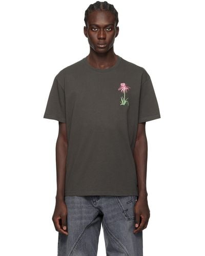 JW Anderson グレー ロゴ刺繍 Tシャツ - ブラック
