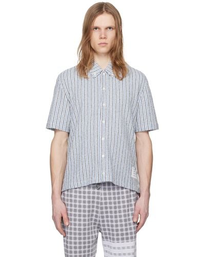 Thom Browne Blue & Grey Striped Shirt - Multicolour