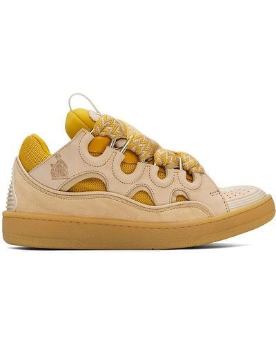 Lanvin Ssense Exclusive Beige & Yellow Leather Curb Sneakers - Black