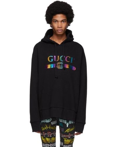 Gucci Pull a capuche noir Rainbow Logo
