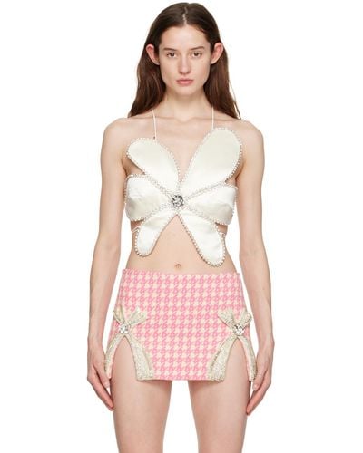 Area White Crystal Mussel Flower Camisole - Pink
