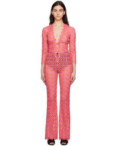 Moschino Pink Plunging Jumpsuit - Red