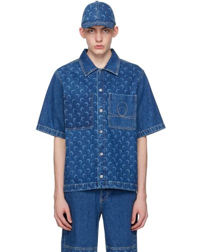 Marine Serre Chemise bleue en denim fin de série - line